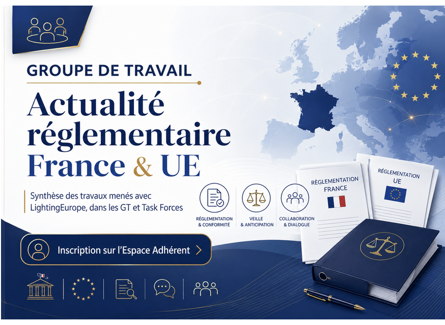 Visuel annonçant le groupe de travail « Actualités réglementaires françaises et européennes » dédié aux évolutions de la réglementation européenne.